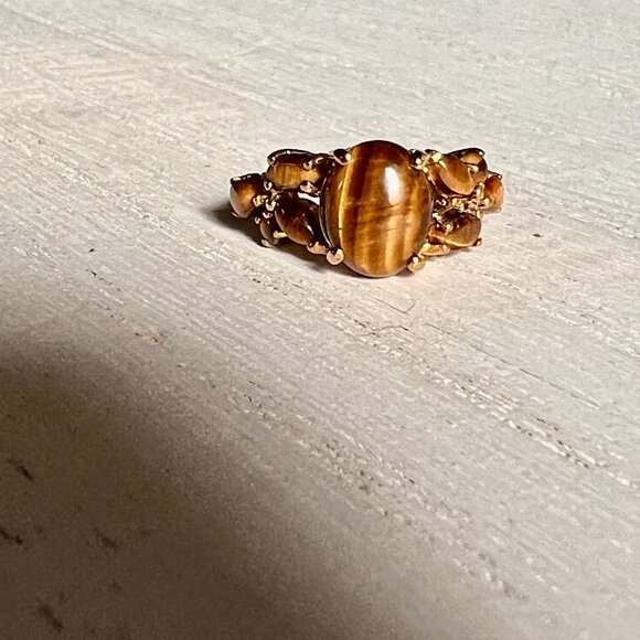 Vintage 10K Yellow Gold Tiger´s Eye Ring Size 5,...